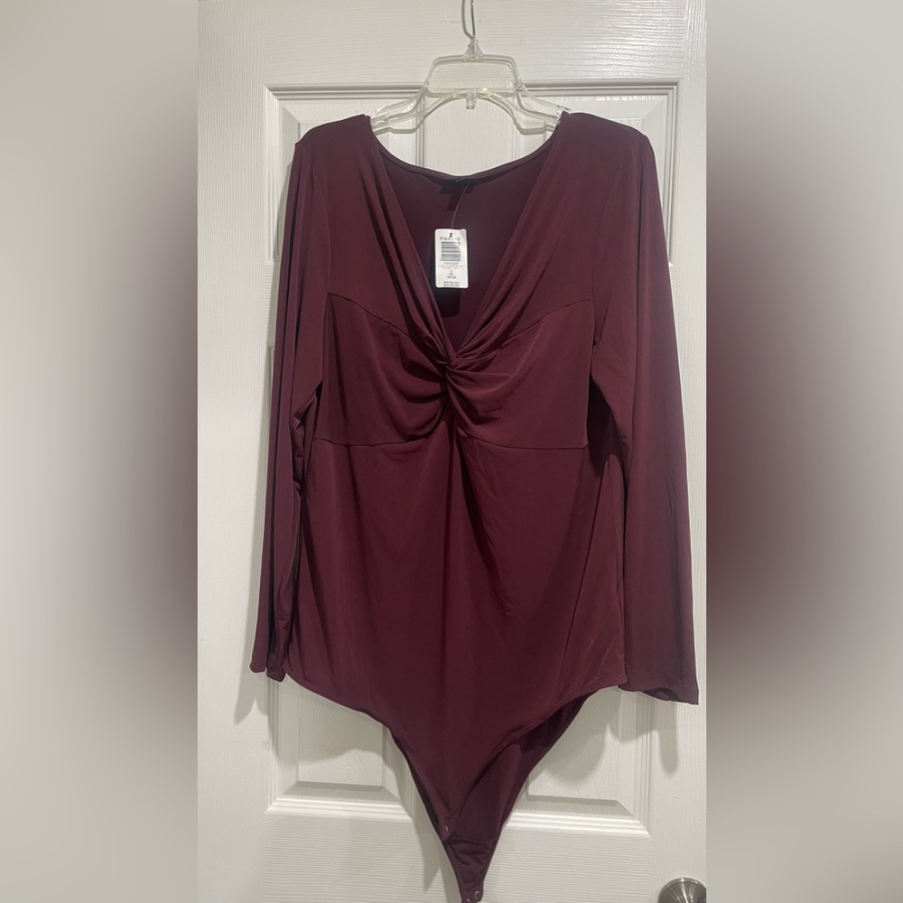 Burgundy knot front bodysuit